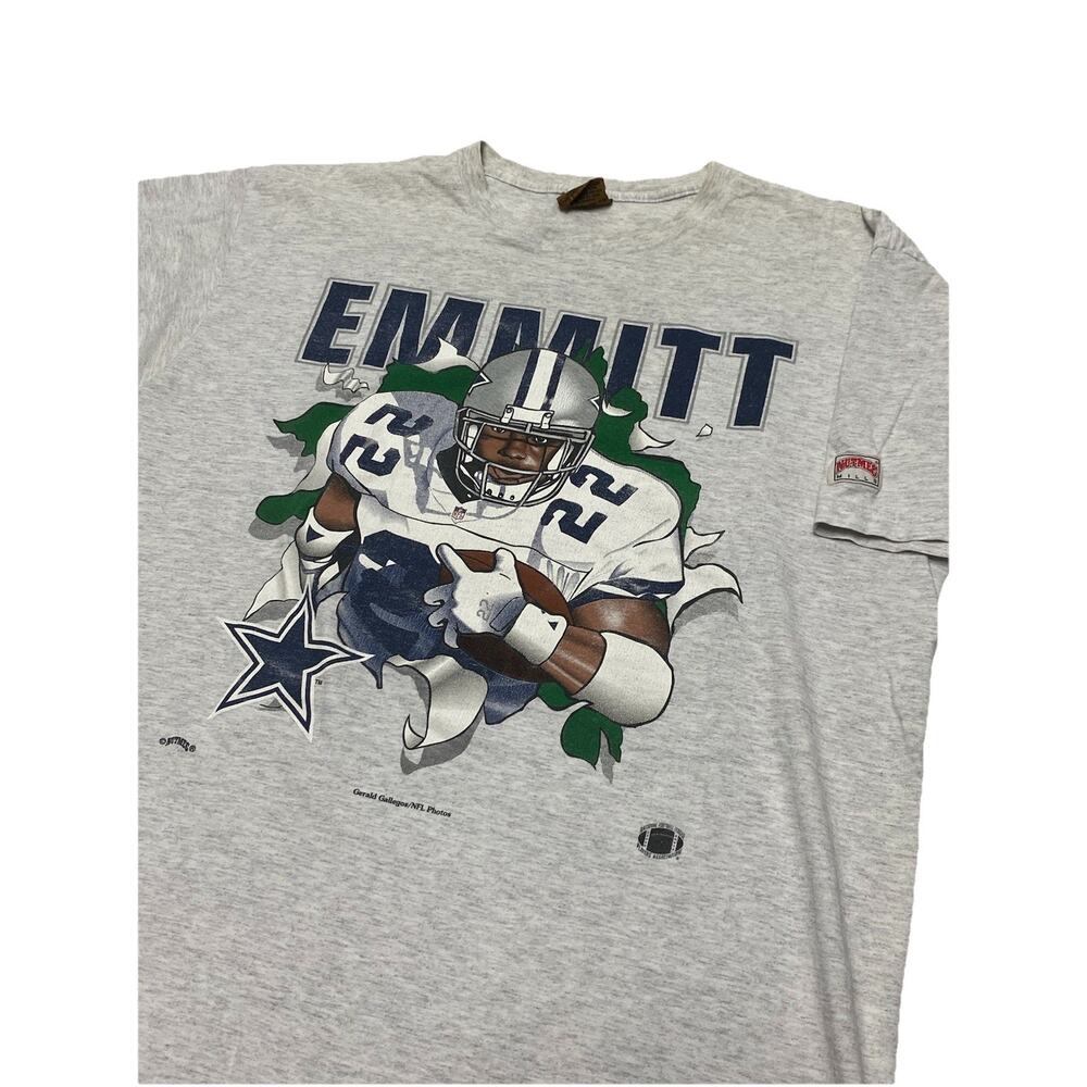 VTG 90s NFL EMMITT SMITH DALLAS COWBOYS NUTMEG T-SHIRT BREAK THROUGH SIZE XL